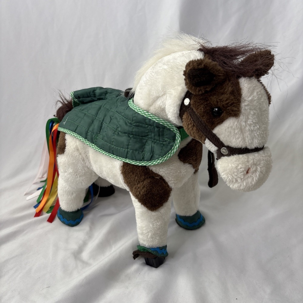 Chrisha Playful Plush Pony Horse Brown White Rocking Rolling Wheels Color Ribbon